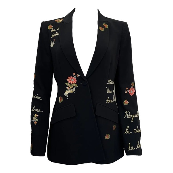 Cinq à Sept Black Blazer with Floral Embroidery - Picture 2 of 7
